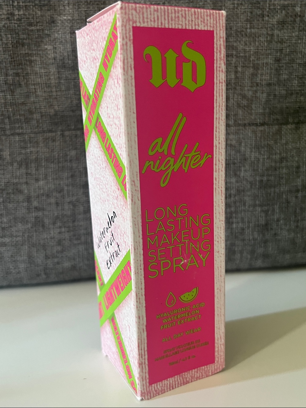 Urban Decay All Nighter Makeup Setting Spray — Bright Pink & Neon Green Accents